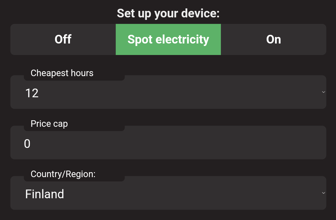 The configuration screen for the device.